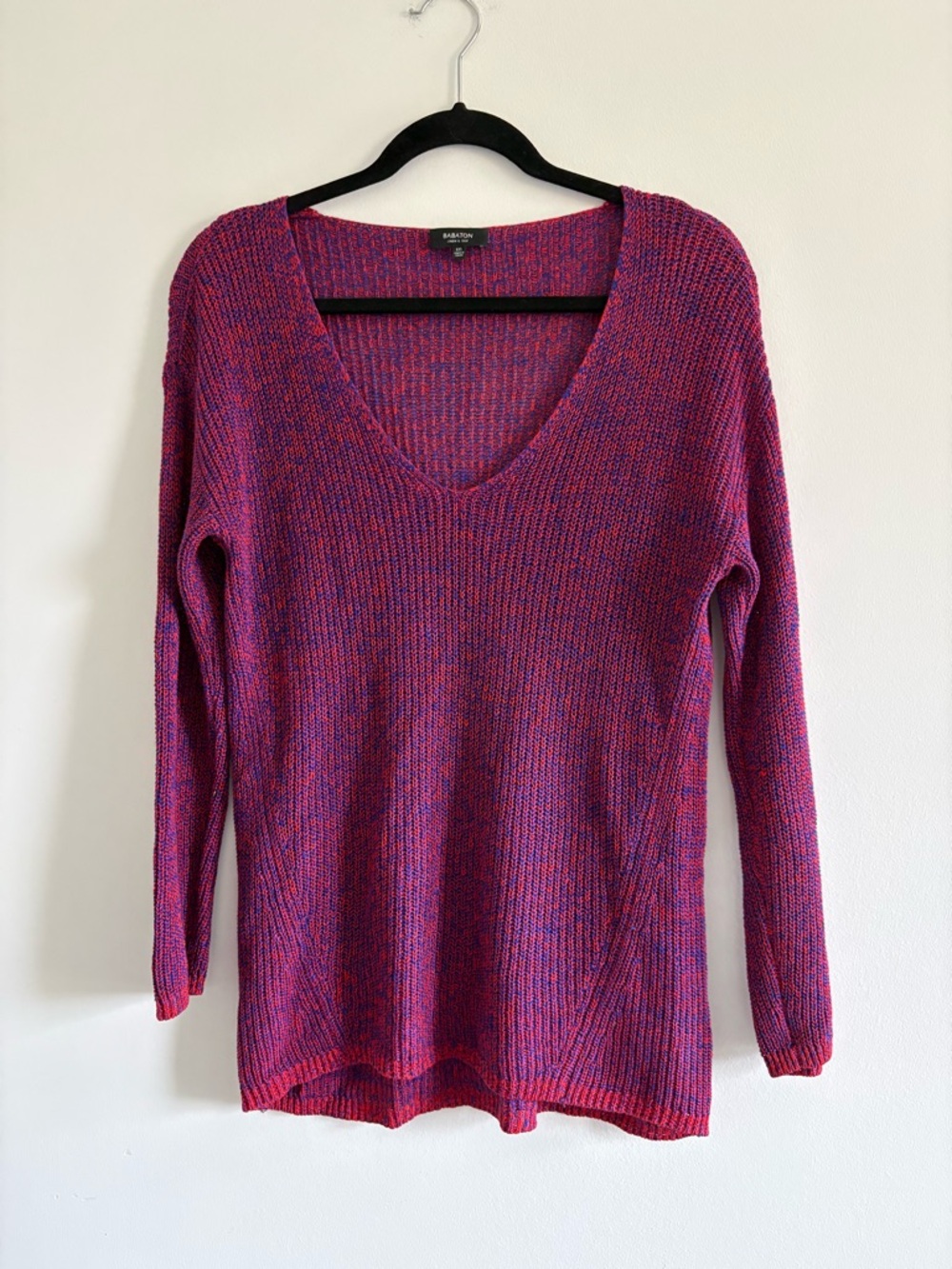 Aritzia Babaton linen & silk blend Jarrod marbled sweater red and blue sz XXS